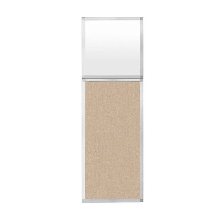 Hush Panel Configurable Cubicle Partition 2' X 6' W/ Window Beige Fabric Frosted Window